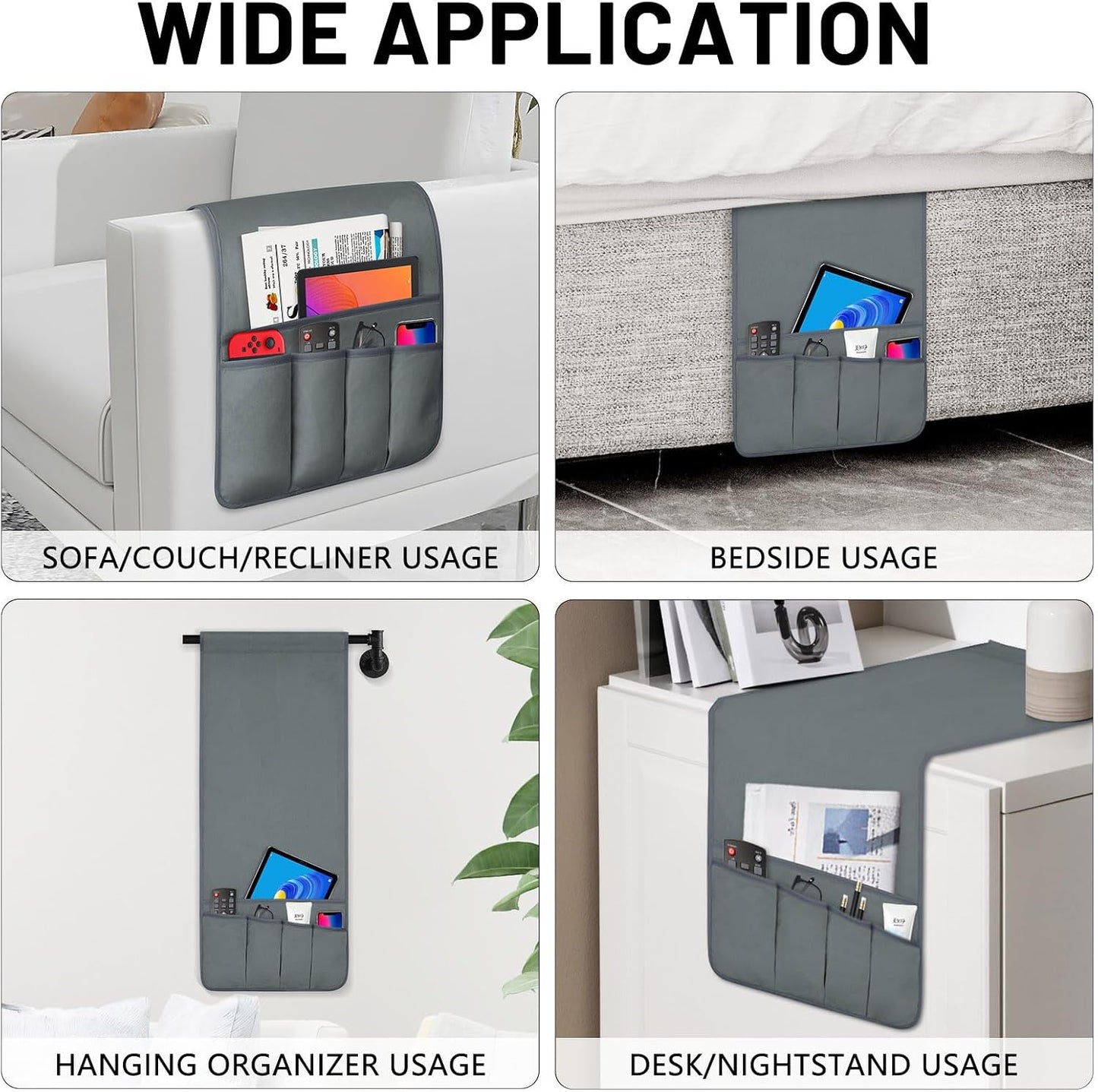 Remote Control Holder for Armchair Caddy, Remote Holder with 5 Pockets | Couch TV Remote Holder with Non-Slip Base, Bedside Caddy Organizer for Key Glasses Phone Magazine (Blue, 35"x12.4")