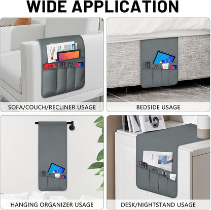 Remote Control Holder for Armchair Caddy, Remote Holder with 5 Pockets | Couch TV Remote Holder with Non-Slip Base, Bedside Caddy Organizer for Key Glasses Phone Magazine (Blue, 35"x12.4")