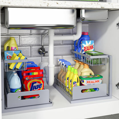 Under Sink Organizer, L-Shaped 2 Tier Pull Out Cabinet Organizer | Slide Out Sink Shelf Cabinet Storage Shelves, Under Sink Storage for Kitchen Bathroom Cabinet, White, 1 Pack