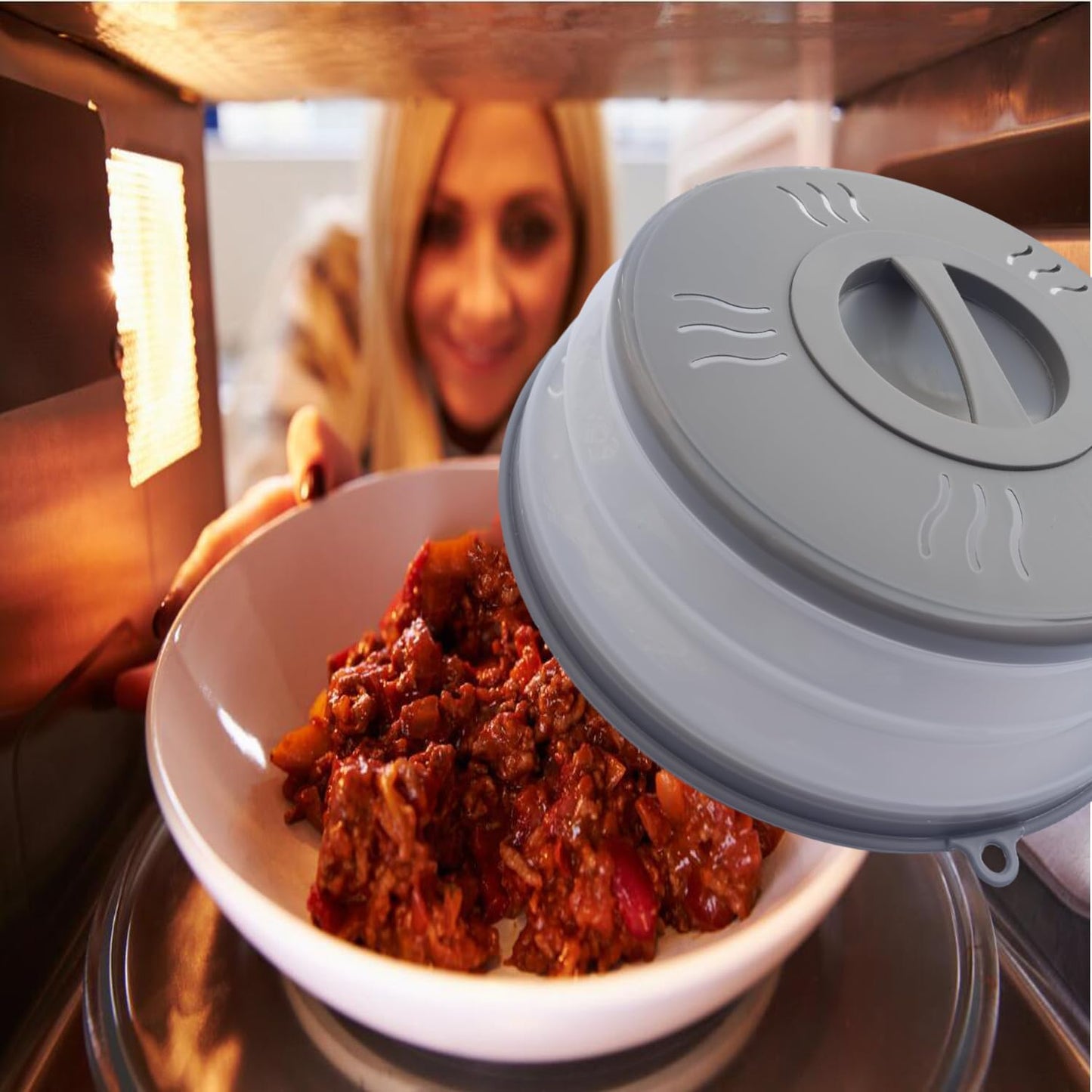 Microwave Splatter Cover Vented for Food, Microwave Plate Cover Splatter Guard & Colander, Fruit Vegetables Drainer with Hook Hole, Dishwasher-Safe,BPA-Free Silicone & Plastic (Black)