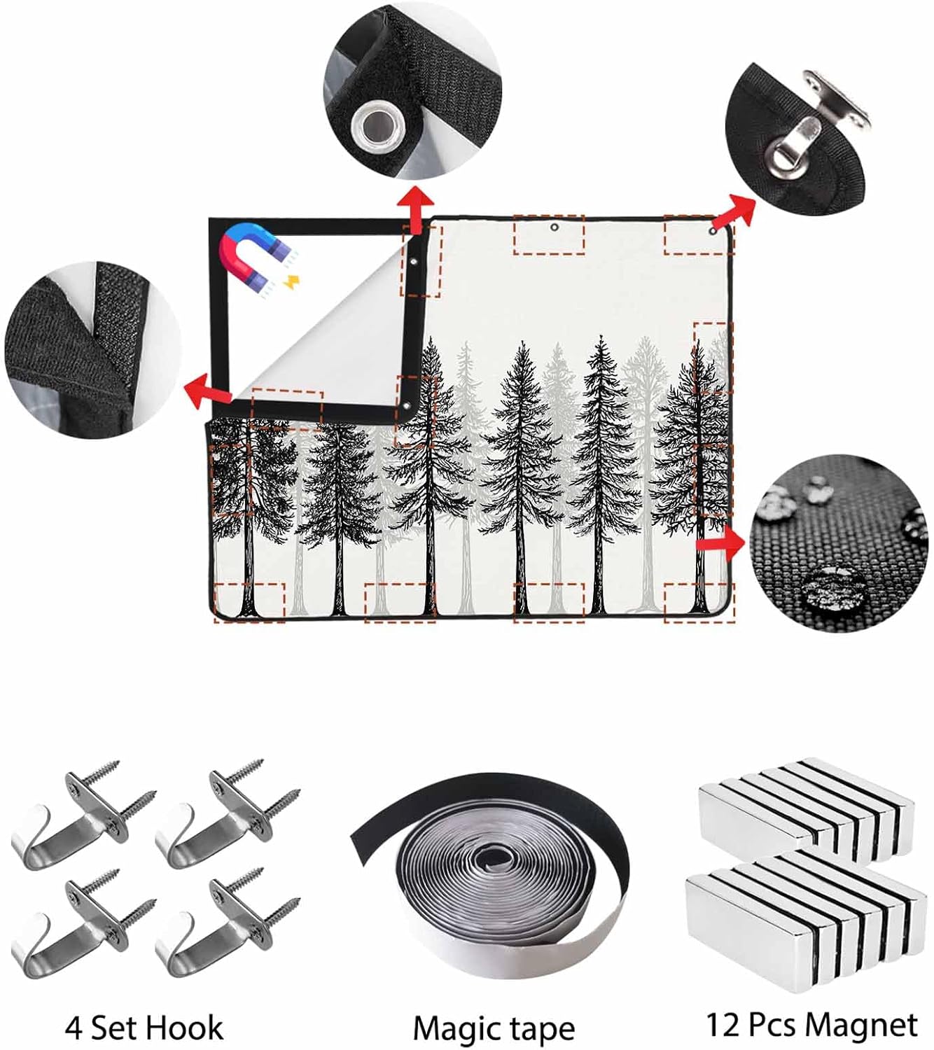 Magnetic Fireplace Cover Oak Tree Forest Fireplace Screen Decorative Black Deep Roots Branches Insulation Fireplace Blocker Blanket Save Energy Fireplace Draft Stopper Covers for Living Room 36x30