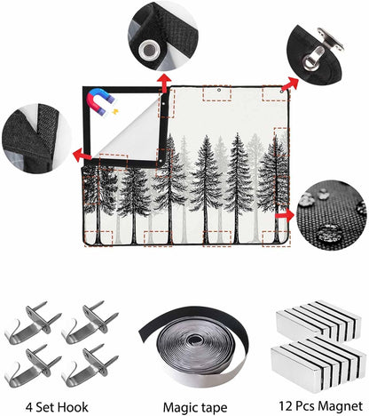 Magnetic Fireplace Cover Oak Tree Forest Fireplace Screen Decorative Black Deep Roots Branches Insulation Fireplace Blocker Blanket Save Energy Fireplace Draft Stopper Covers for Living Room 36x30