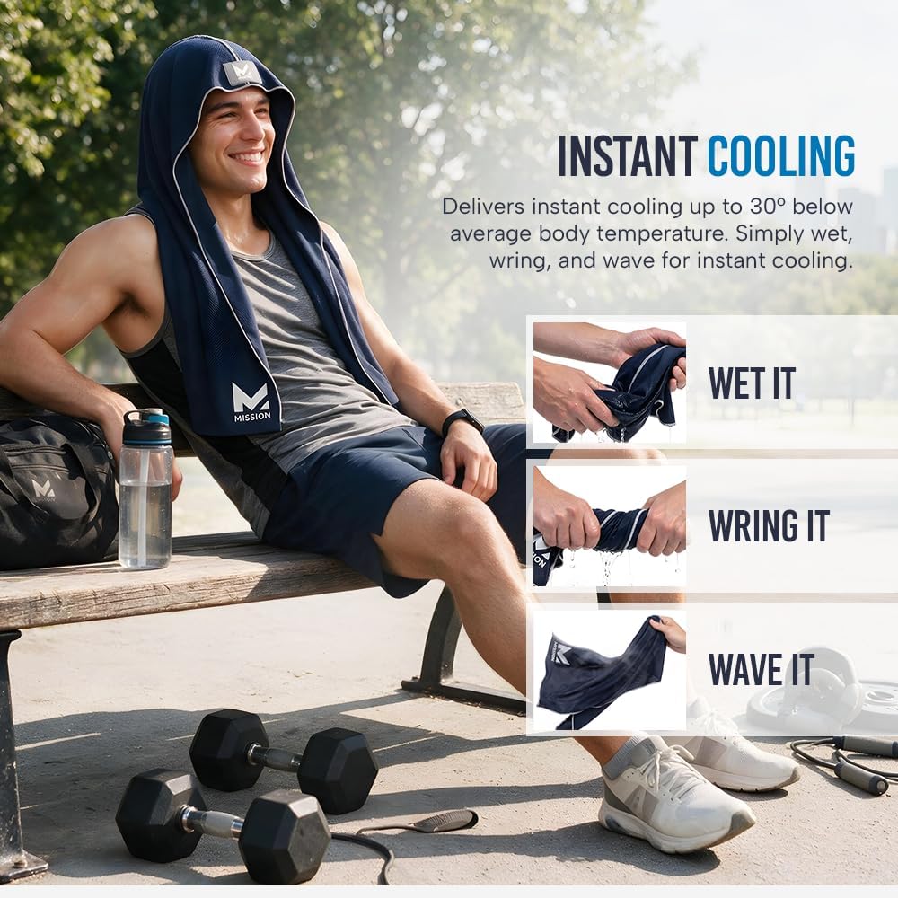 MISSION Cooling Hoodie Towel, Evaporative Cool Technology, Cools Instantly When Wet, UPF 50 Sun Protection, Contours Your Head to Stay in Place, Great for Sports, Fitness, Gym