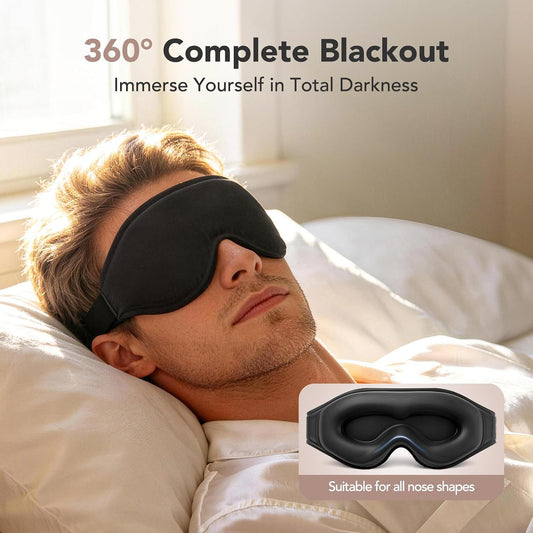 Sleep Mask for Side Sleepers, 100% Blackout 3D Contoured Eye Mask, Black