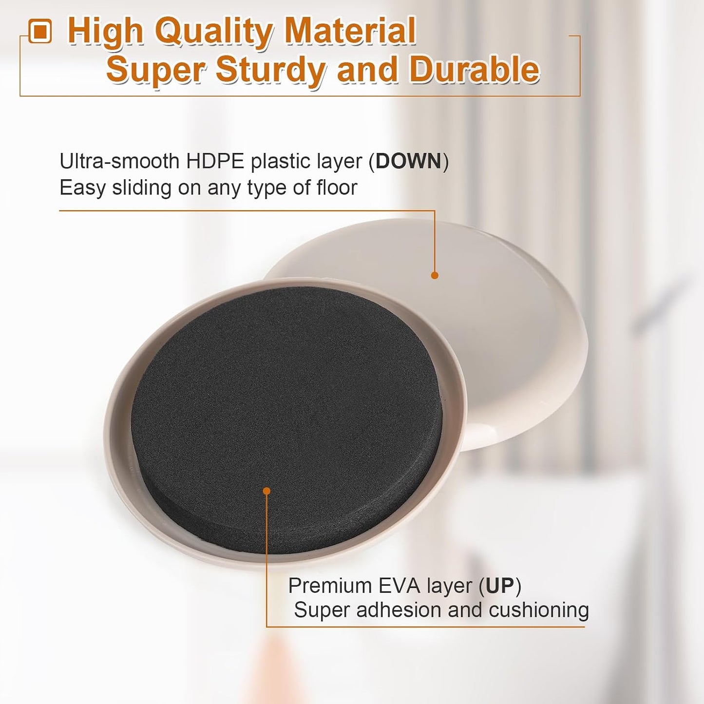 Furniture Sliders for Carpet 16 PCS - 3 1/2" | Heavy Duty Furniture Movers Sliders, Reusable Moving Pads, Easily and Safely Move Any Item, Floor Protection