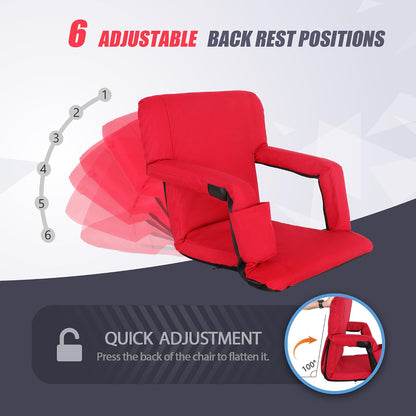 20.5"/25" Wide Stadium Seat for Bleachers w/Back Support Padded Cushion Portable Reclining Bleacher Seats Camping Stadium Chair Waterproof