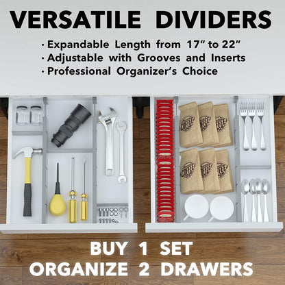 SpaceAid Bamboo Drawer Dividers with Inserts and Labels, Kitchen Adjustable Drawer Organizers, Expandable Organization for Home, Office, Dressers, 4 Dividers with 9 Inserts (17"-22" Natural)