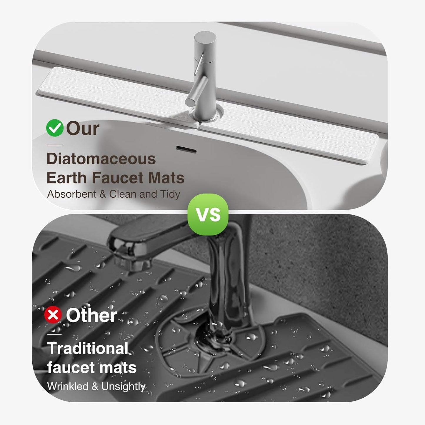 Premium Stone Faucet Mat for Kitchen Sink, 30" x 4" White | Quick Drying & Water Absorbent, Sink Splash Guard Tray for Prevents Moisture Buildup