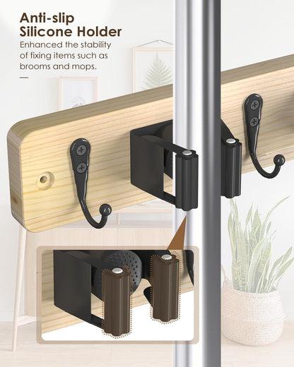 Broom Holder Wall Mount, 4 Holders 4 Hooks Mop and Broom Organizer | Mop Holder Wall Mount and Broom Hanger for Garage, Laundry Room, Kitchen and Utility Storage