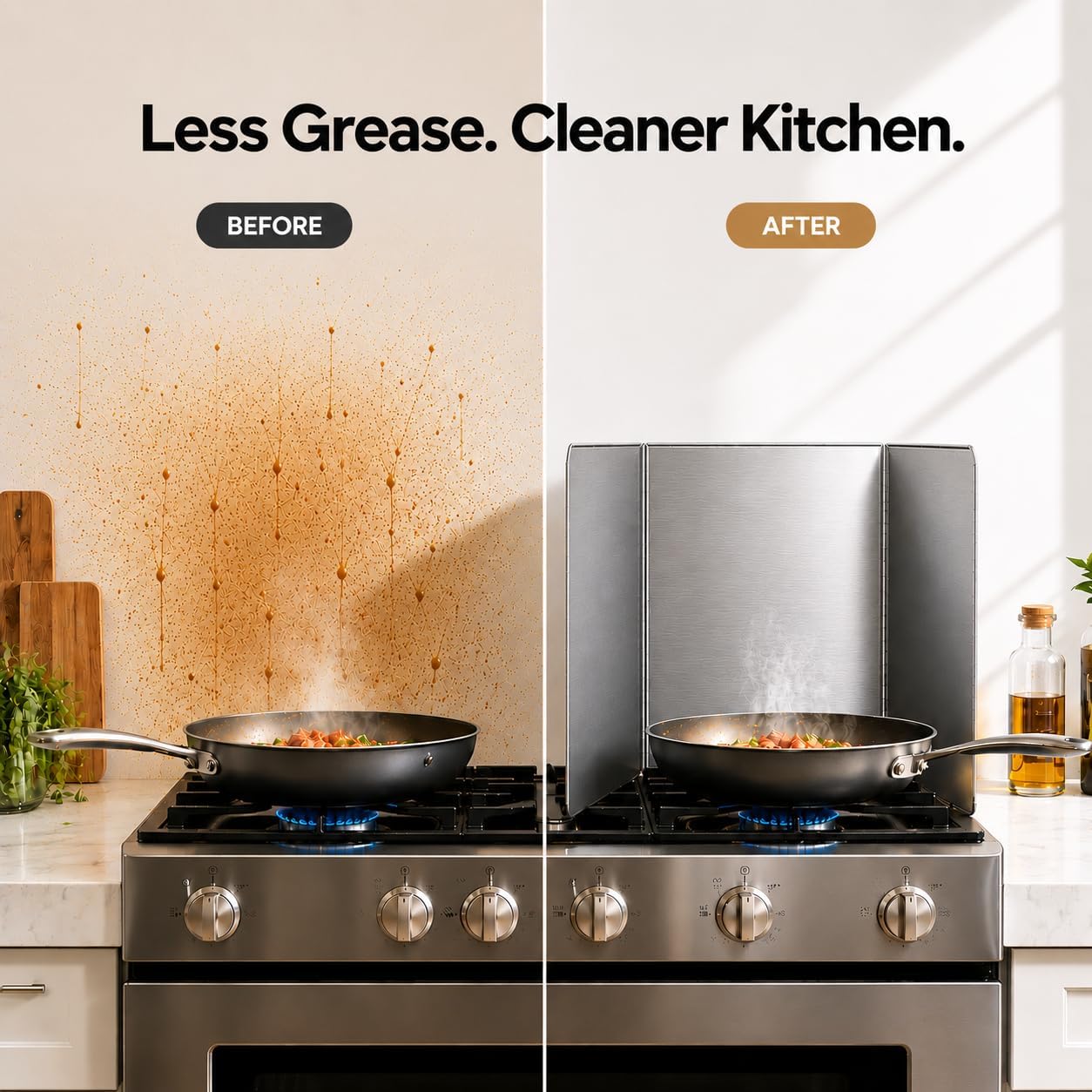 3 Sided Splatter Guard Stainless Steel Grease Splash Screen for Stove Top | Foldable Oil Splatter Shield for Wall, Cooktop, Frying Pan, Griddle