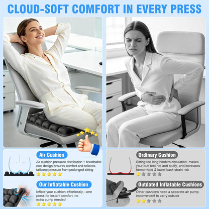 Travel Seat Cushion for Airplane, 3D Inflatable Cushion Non-Skid | Adjustable Air Cushion for Coccyx Tailbone Pain Relief, For Airplane, Car Seat, Office Chair, Wheelchair, Stadium Use
