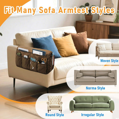 Armchair Caddy, Remote Control Holder for Recliners, Sofa Armrest Organizer, Non Slip Recliner Organizer, Couch Caddy with 14 Pockets Storage for TV Remote, Phone, Magazine (Brown)
