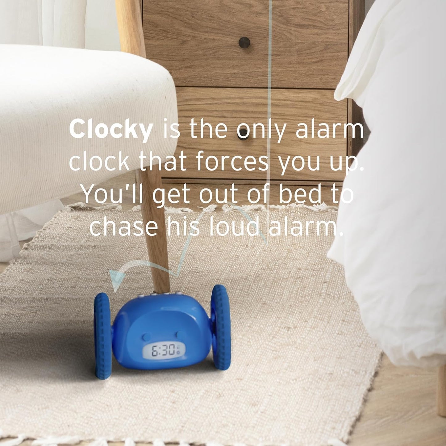 CLOCKY Alarm Clock on Wheels – Loud Rolling Alarm Clock for Heavy Sleepers | Runaway Clock that Jumps & Runs to Wake You Up | Funny Unique Gift for Adults, Teens & Kids Bedrooms (Black)