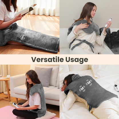 DAILYLIFE Heating Pad with Massager for Neck and Shoulders, Wearable Electric Heating Pads for Back Pain Relief, Auto-Shut Off, 6 Heat Settings, 4 Massage Modes, Large Size, UL Certified, Blue