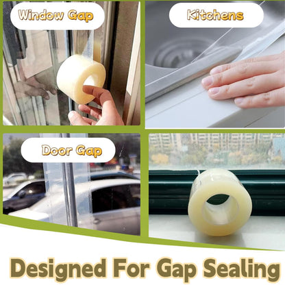 Window Weather Sealing Tape,2 in * 69FT Weather Stripping Clear Window Insulation Tape for Doors,Windows and Shower Glass Gaps,Stops Draft from Entering Through Gaps, Windows, No Residue