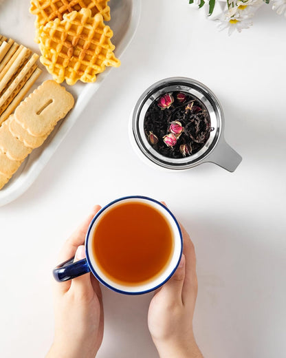 vancasso SELENE Porcelain Tea Mug, 18 oz Porcelain Tea Cup with Infuser and Lid Steeps Loose Leaf Tea, Microwave & Dishwasher Safe, Five-Leaf Clover