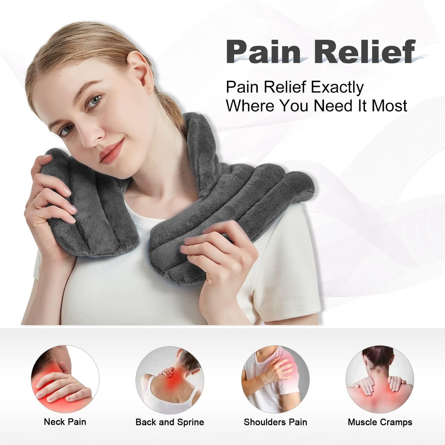 MORLIDEN Neck Heating Pad Microwavable for Shoulders, Warmer Wrap Microwave Heating Pad for Neck and Shoulders for Pain Relief (Navy Blue)