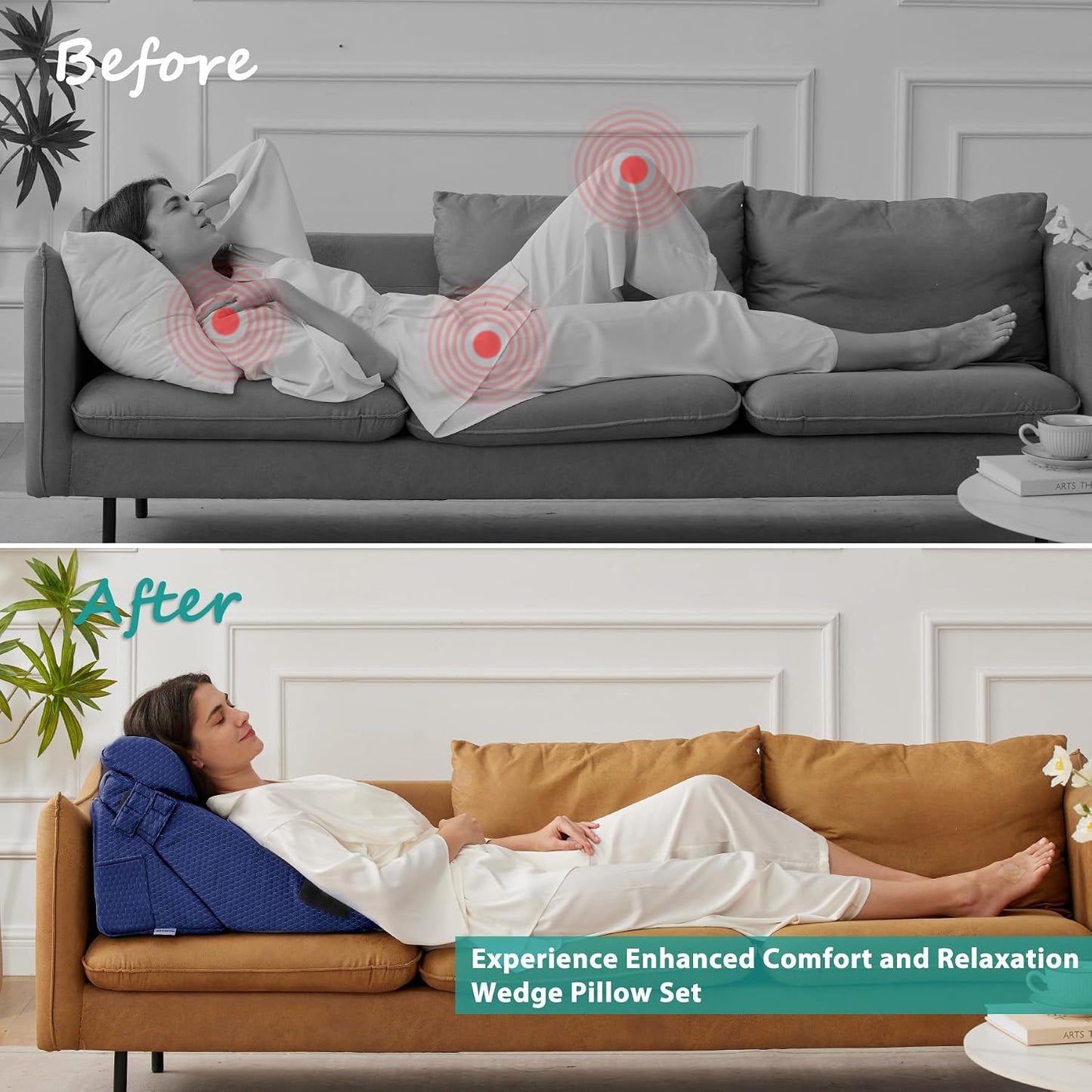 Bedluxe Wedge Pillow Headboard, 3PCS Orthopedic Bed Wedge Pillows Set for After Surgery, Adjustable Pillow Wedge for Acid Reflux&Back Pain Relief, Sleeping, Back Pillow for Bed Sitting Up, White/Grey