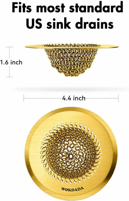 Kitchen Sink Drain Strainer,Patented Reversible Chain Mesh Basket Anti-Clog | Revolutionary Sink Strainer，Easy Clean，Fast Drainage，304 Stainless Steel Rust-Proof，4.4" Large Capacity Food Catcher，Handmade