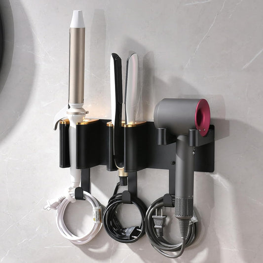 Hair Tool Organizer Wall Mount, Hair Dryer & Curling Iron Storage | 3-Compartment Blow Dryer and Straightener Holder, Screw Mounting, Aluminum Alloy & ABS, White (Hair Tools Not Included)