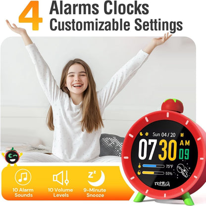 MOMILLA Alarm Clocks for Bedrooms, 2.8" Color Display, 4 Alarms Easy to Set
