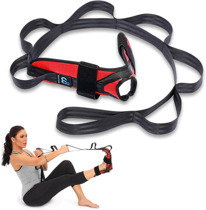 Foot Calf stretcher for Plantar Fasciitis, Achilles Tendonitis, Heel Spurs, Drop Foot. Yoga Stretching Strap for Leg, Thigh and Hamstring (Red)