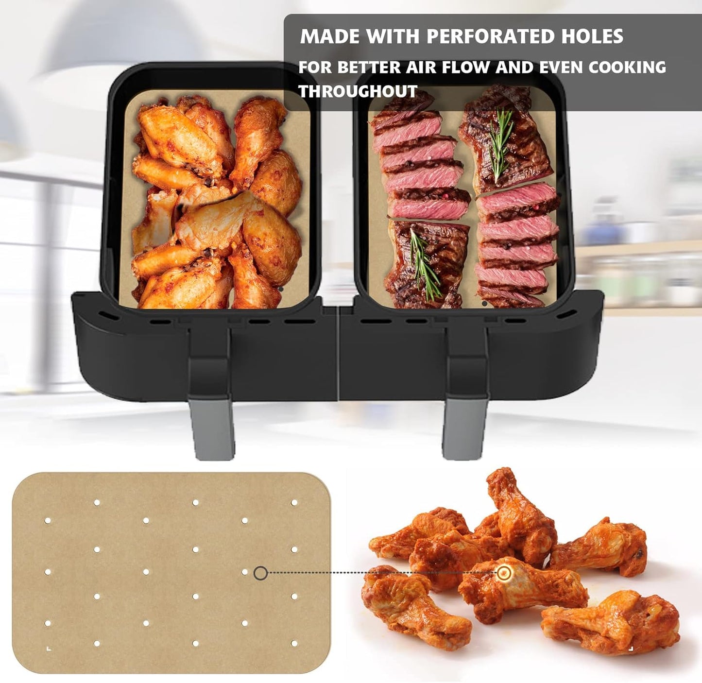 WMKGG Silicone Air Fryer Liners, 2PCS Air Fryer Silicone Liners | Reusable Rectangular Non-Stick Basket Accessories for Ninja Foodi Dual DZ201/DZ401 8-10QT