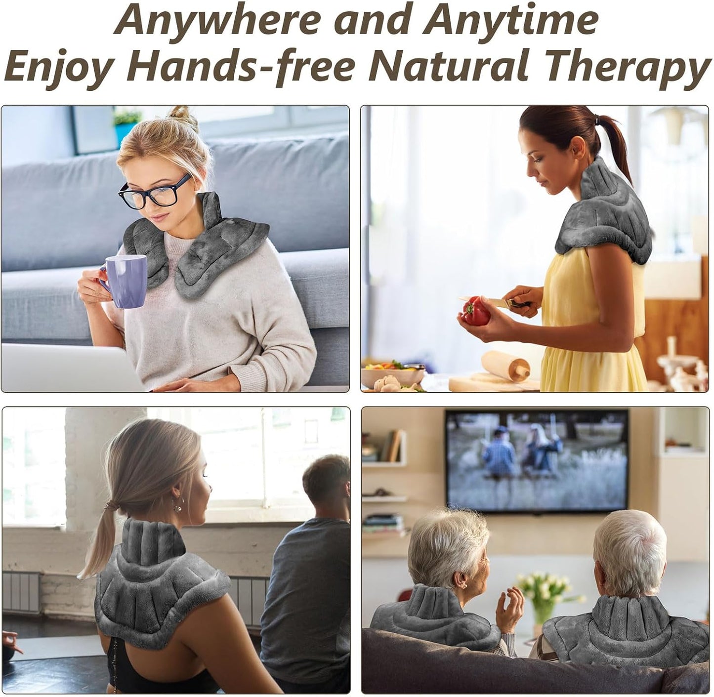 AiricePac Microwave Heating Pad for Neck Shoulders and Back Pain Relief with Moist Heat, Weighted Microwavable Heated Neck Wrap Warmer, Uncented Gery
