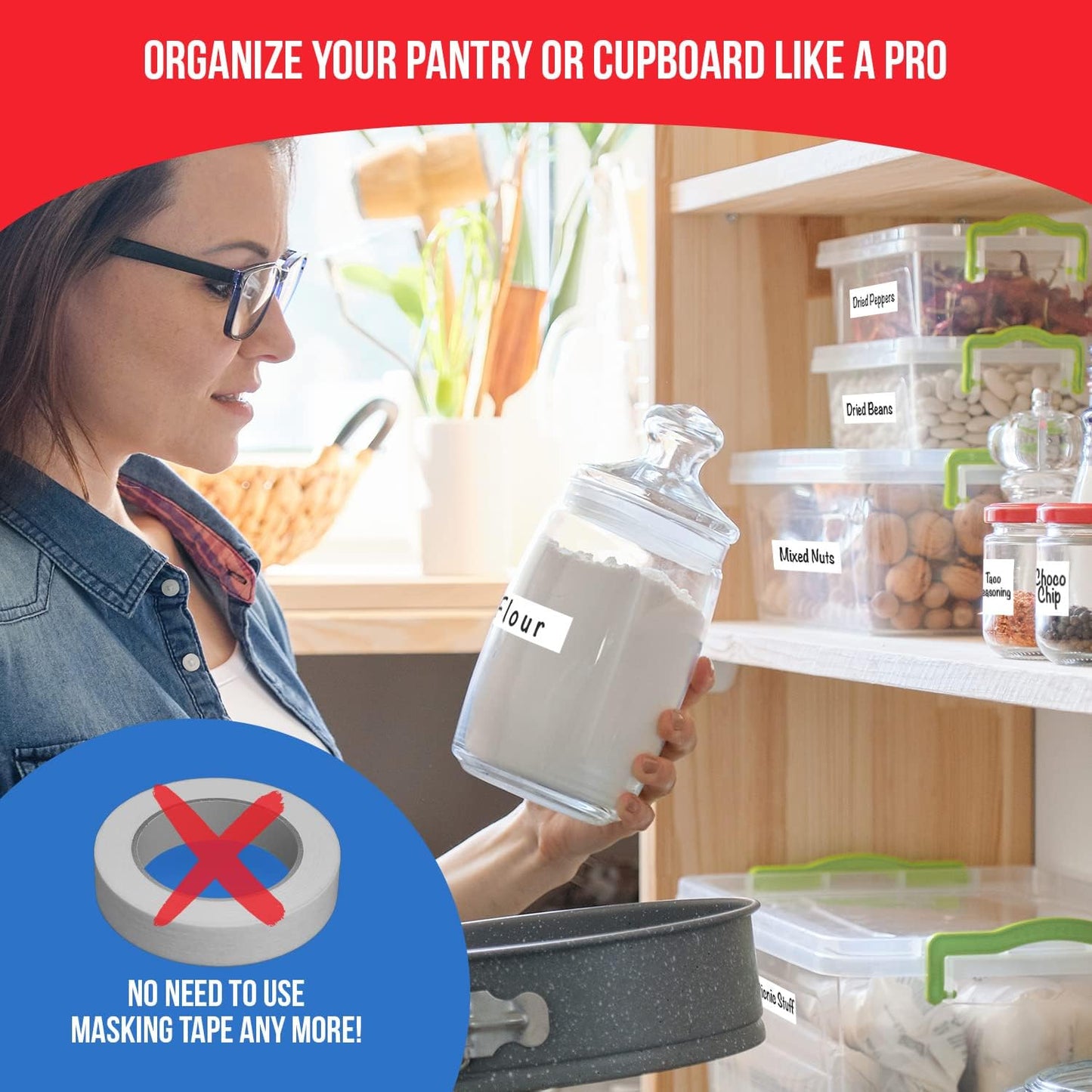 MESS Erasable Kitchen Labels, 96-Pack (1x3 & 1.5") - Reusable Labels for Food Containers - White Dry Erase Stickers for Pantry, Jars, Food Containers, Fridge & Freezer