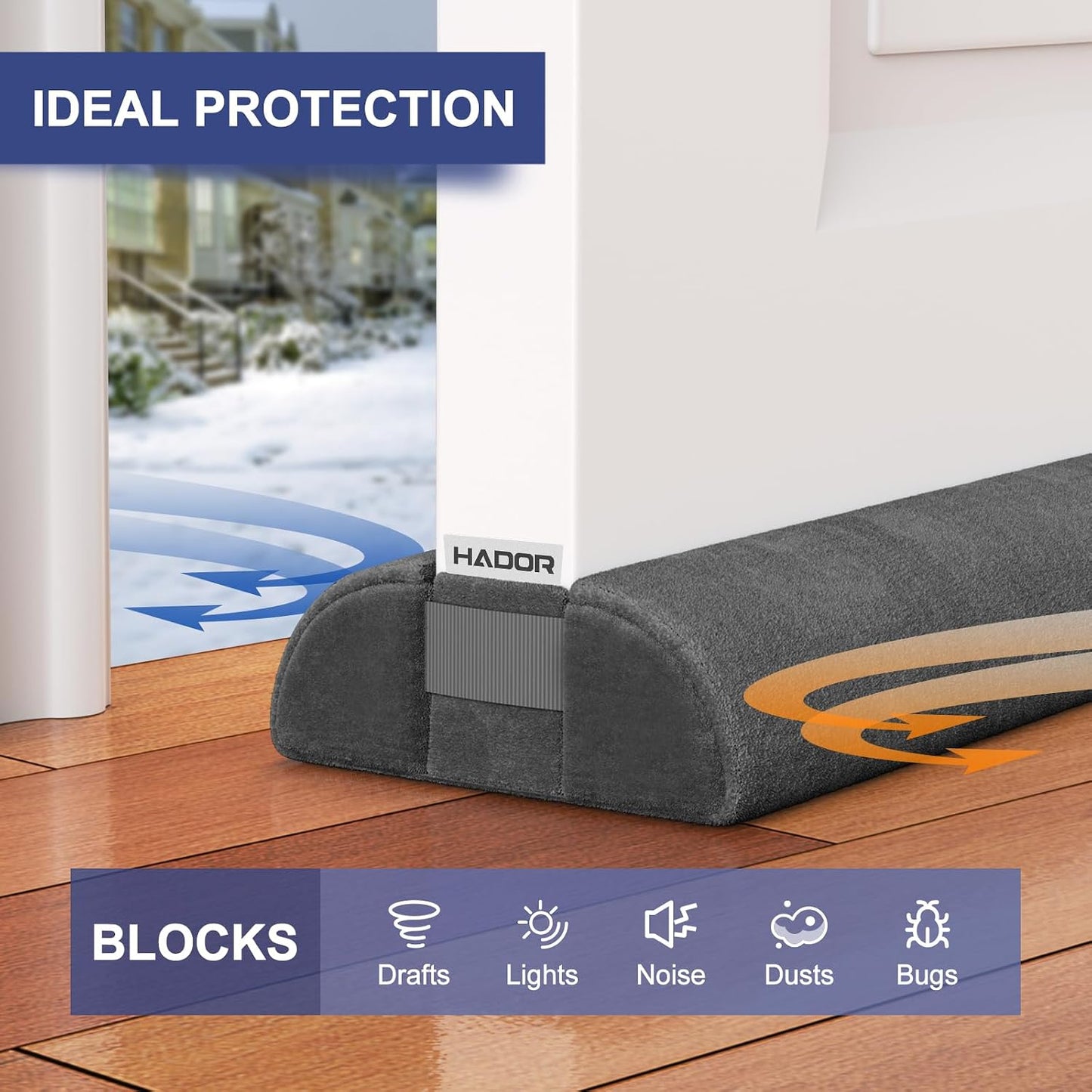 HADOR Door Draft Stopper for Bottom of Door, 36 Inch Under Draft Air Noise Light Blocker 30"- 36" Double Side Triangle Soundproof Sweep Filler Seal Gap up to 1.7" for Patio Sliding Door Guard, Grey | Under Door Gap Filler,Double-Sided Foam Design, Fits