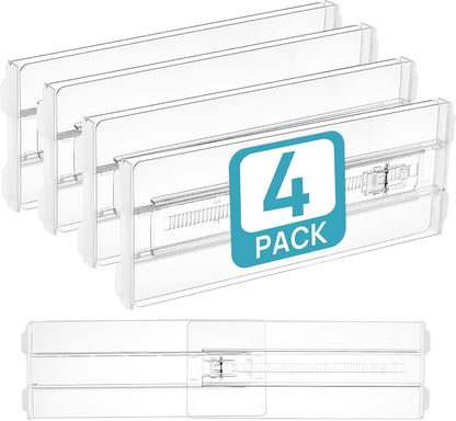 Vtopmart 12 Pack Drawer Dividers for Clothes, 4" High 10.2"-16.5" Adjustable Expandable Dresser Drawer Organizer, Clear Plastic Separators for Dresser, Baby Clothing, Underwear, Cosmetic, Toiletries | Expandable Dresser Drawer Organizer, Clear Plastic