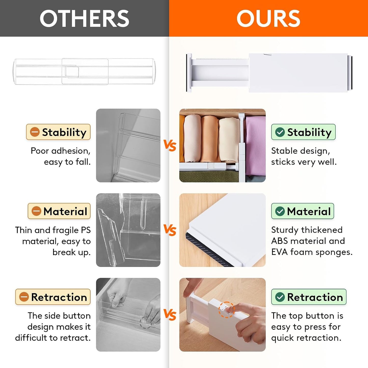 Lifewit 14 Pack Drawer Dividers for Clothes, 10.9-16" Adjustable Drawer Organizers, 4" High Plastic Expandable Drawer Separators in Bedroom/Office/Bathroom/Kitchen Storage, White | 14 Pack 11-17" Expandable White Plastic Drawer Separator for Dresser,