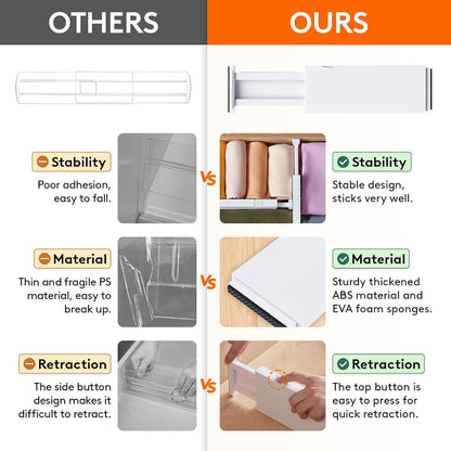 Lifewit 14 Pack Drawer Dividers for Clothes, 10.9-16" Adjustable Drawer Organizers, 4" High Plastic Expandable Drawer Separators in Bedroom/Office/Bathroom/Kitchen Storage, White | 14 Pack 11-17" Expandable White Plastic Drawer Separator for Dresser,