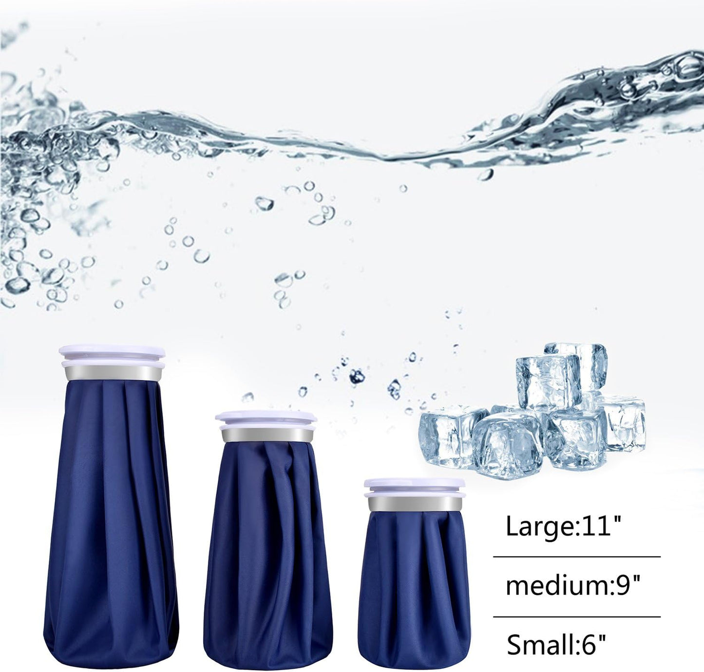 elitehood Reusable Ice Bags for Injuries, Refillable Ice Pack Hot Water Bag | Hot & Cold Therapy and Pain Relief with Elastic Breathable Support Wrap, 3 Sizes (6"/9"/11"), (for Hot Therapy is 50-60℃)