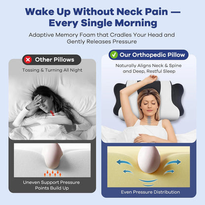 DONAMA Contour Cervical Neck Pillow for Neck Pain Relief | Queen,Ergonomic Dual-Height,Odorless Memory Foam,Side/Back/Stomach Sleepers,Cooling Hypoallergenic Cover,OEKO-TEX Certified