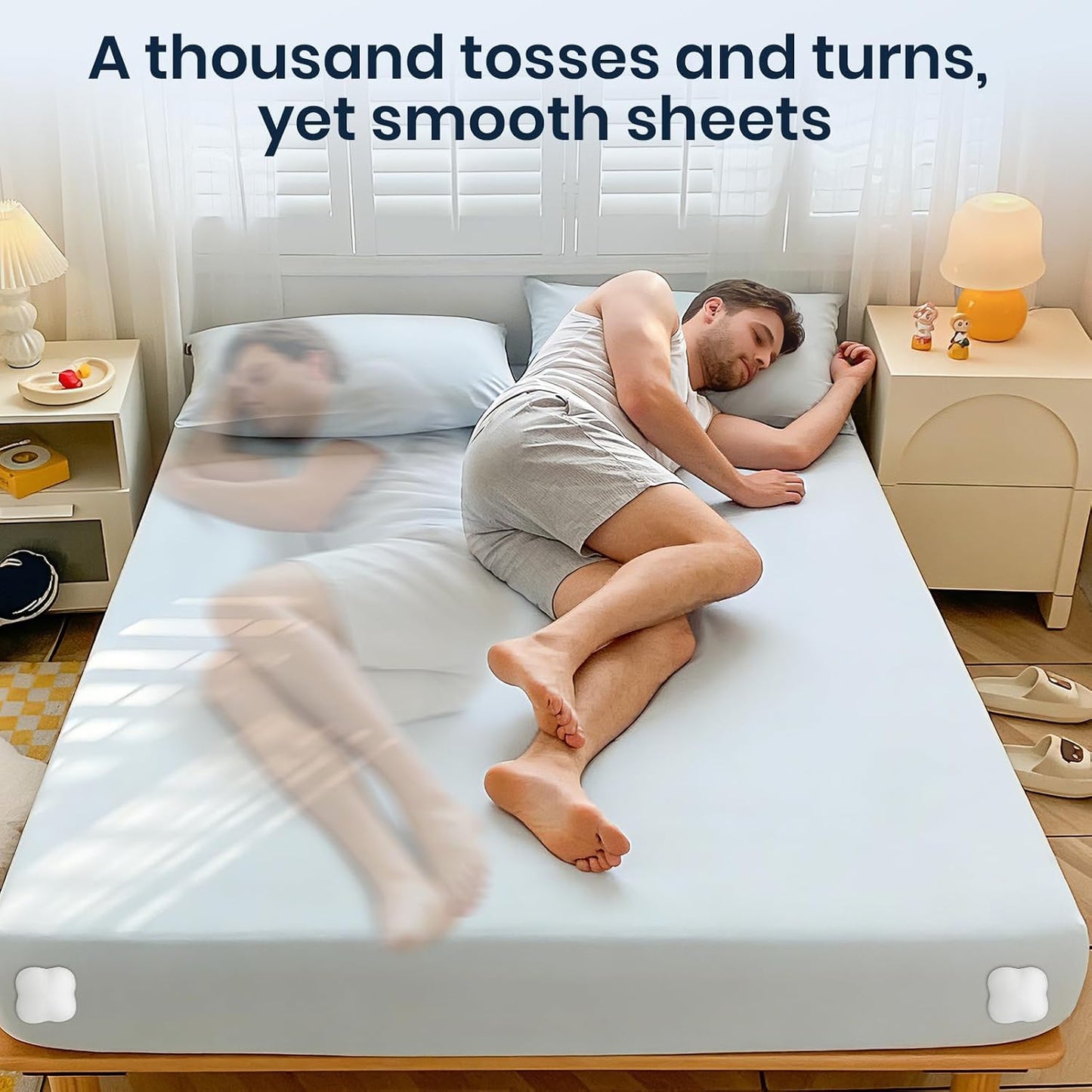 Flelano Sheet Holders 4 Pack,Bed Sheet Grippers One-Size-Fits-Most, Bed Sheet Holders for Corners Easy Installation Keeps Fitted Sheet Tight All Night(White)
