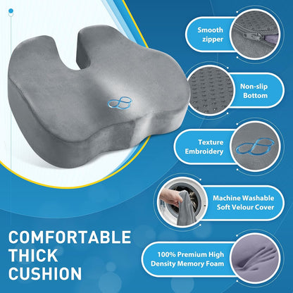 BlissTrends Memory Foam Seat Cushion for Office Chair & Car Seat, Black | 4.7in Ergonomic Tailbone & Sciatica Support with Removable Velvet Cover for Pressure Relief and Long Sitting Comfort