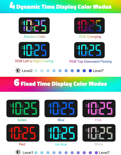 Mesqool Vibrating Alarm Clock with Bed Shaker for Heavy Sleepers | Powerful vibration and buzzer with 3 wake modes, RGB display, night light, dual USB charging, and battery backup