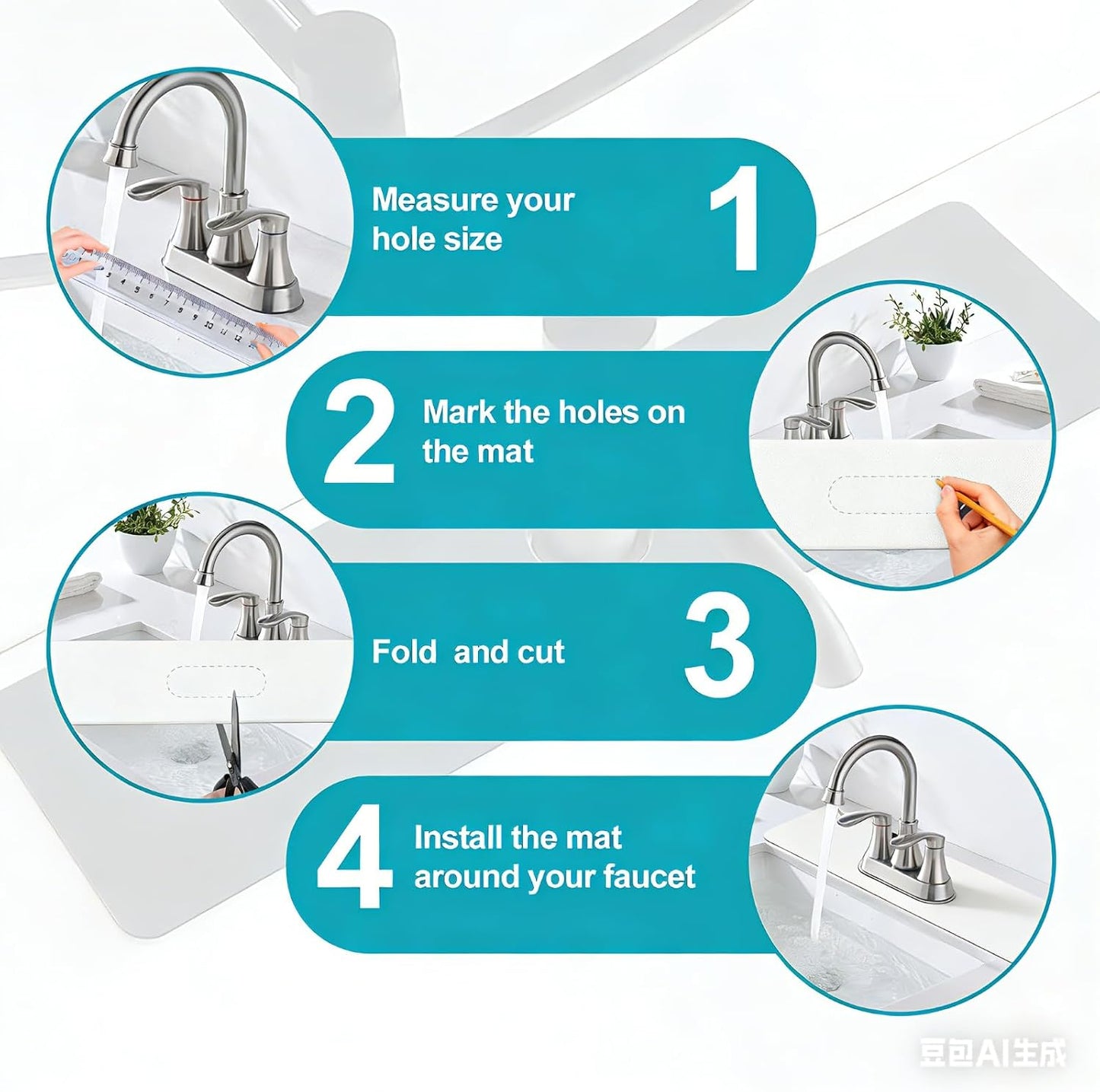 Customizable Kitchen Sink Faucet Mat: 30"Lx5.5"W Absorbent Splash Guard | Non-slip Fabric Rubber Mat, Cut to Fit Oval Rectangle Square Faucet & 2,3,4 Holes Irregular Sink with Soap Dispenser Air Gap