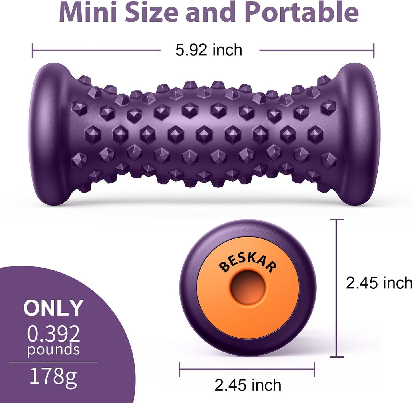 BESKAR Foot Massage Roller for Plantar Fasciitis Relief | Pressure Point and Deep Tissue Massages, Relieving Feet Arch Heel Pain, Myofascial Pain Syndrome, Portable Reflexology Tool