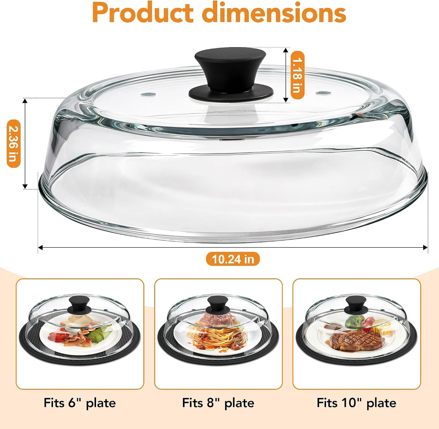 10inch Glass Microwave Splatter Cover for Food with Silicone Mat – Heat Resistant Plate Splatter Guard Lid with Vent Holes & Easy-Grip Handle – BPA Free, Dishwasher Safe