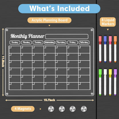 3 Pack Acrylic Calendar for Fridge, Magnetic Calendar for Refrigerator, 16"x12" Dry Erase Whiteboard Fridge Calendar,2026 Clear Monthly Weekly Daily Memo Planning Board with 8 Markers