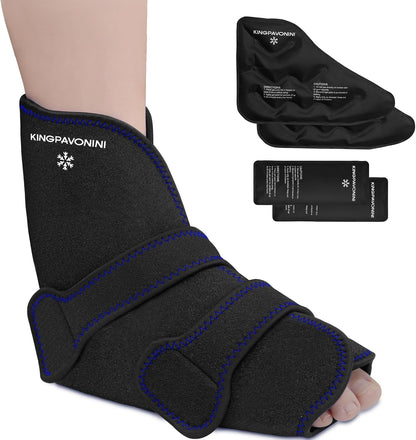 KingPavonini Ankle Foot Ice Pack Wrap, XL, Blue, 1 Wrap + 4 Gel Packs