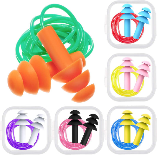 Bememo 6 Pairs Reusable Corded Earplugs with Case for Sleeping Swiming