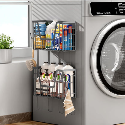 Magnetic Shelf for Fridge, Fruit Basket Magnet Shelves with 2 Hooks | Potato and Onion Storage Bins, Black Magnetic Organizer Side of Fridge Storage, Magnetic Spice Rack for Refrigerator Kitchen