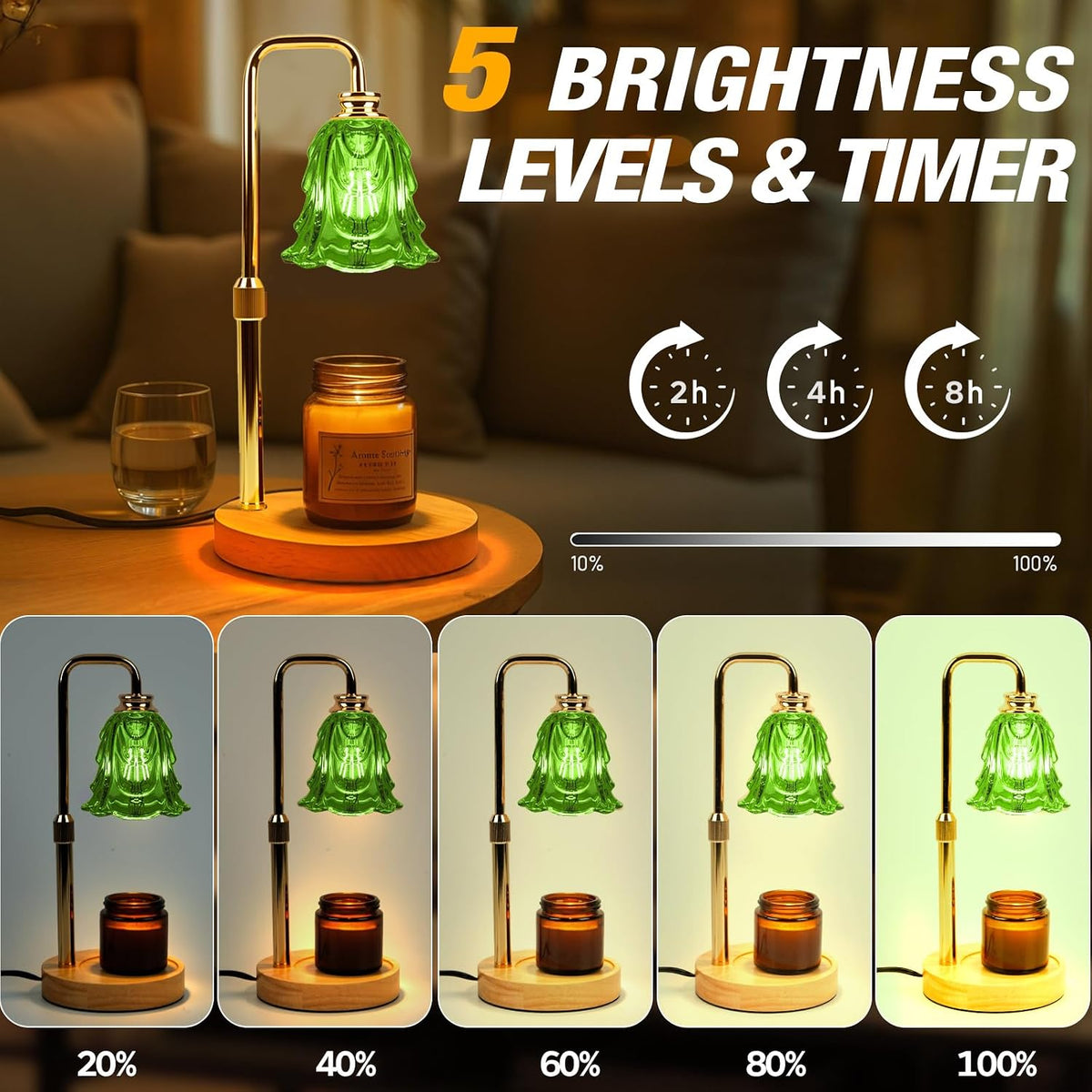 Candle Warmer Lamp with Timer and Dimmer, Electric Wax Warmers for Scented Candles with 5 Brightness Settings, Anti-Glare Lamp with Adjustable Height, Home Decor, Gift for Birthday, Valentines