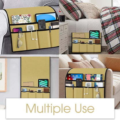 Joywell Remote Holder for Recliner Armchair Caddy Couch Armrest Remote Control Holder Non Slip Sofa Arm Chair Caddie with 6 Pocket for Magazine, Tablet, Phone, iPad, Think Linen, Natural