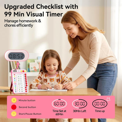 Chore Chart for Kids with Visual Timer, ADHD Tools Visual Schedule Planning Board with Slider, 20 Personalizable Cards and Magnetic Marker, Morning/Bedtime/Daily Routine Chart Checklist - Blue