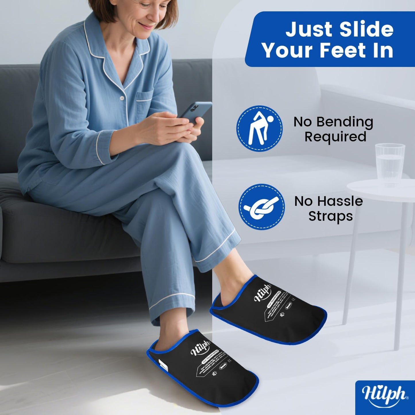 Hilph Foot Ice Pack Slippers, 1 Pair Ice Pack for Feet & Toes Pain Relief | Reusable Hot Cold Therapy for Plantar Fasciitis, Gout, Bunions, Neuropathy Relief, Surgery Recovery, HSA Eligible FSA, Blue