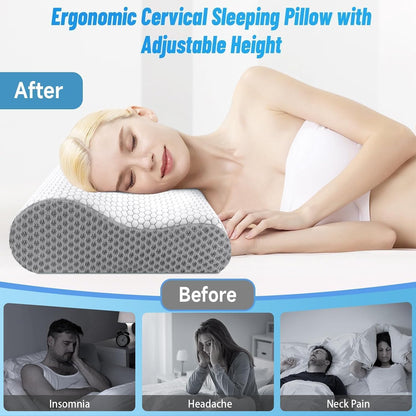 Neck Pillow for Sleeping, Ergonomic Cervical Bed Pillow, Blue Standard Size | Memory Foam Bed Pillow for Side Back Stomach Sleepers, Contour Fit Neck Pillow for Sleeping and Neck Pain Relief